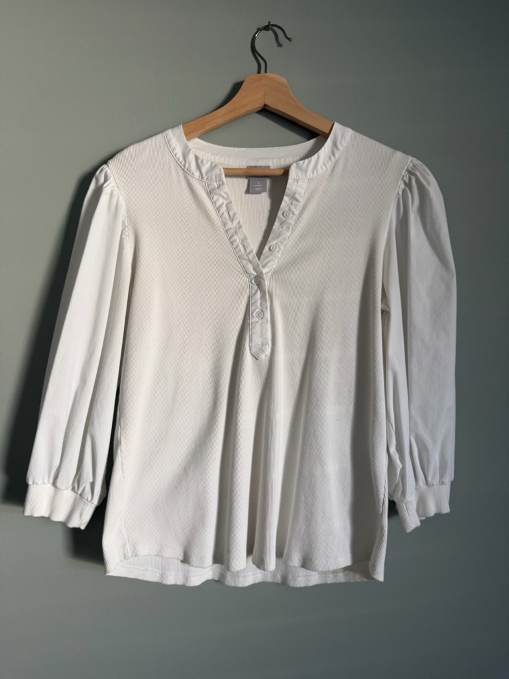 Chico's White Henley Puff-Sleeve Blouse